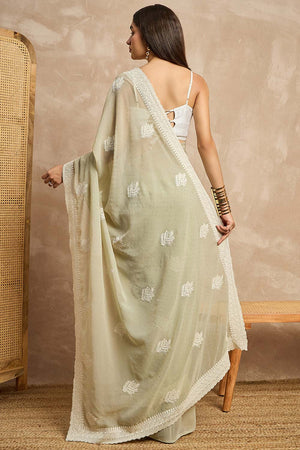 Green Pure Georgette Woven Saree