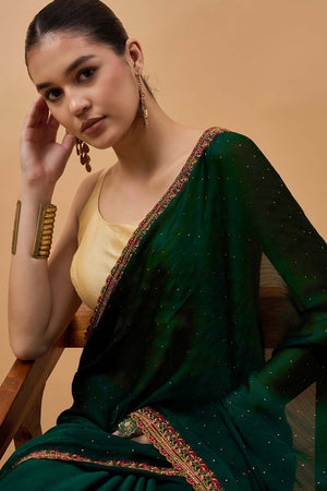 Green Poly Chiffon Woven Saree (AOHGGO4F2103)