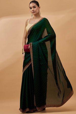 Green Poly Chiffon Woven Saree (AOHGGO4F2103)