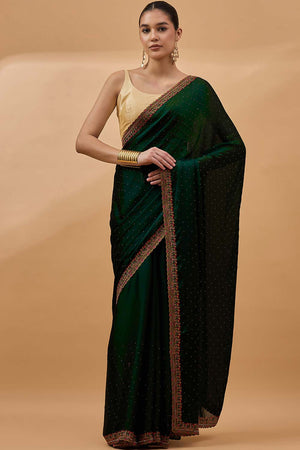 Green Poly Chiffon Woven Saree (AOHGGO4F2103)