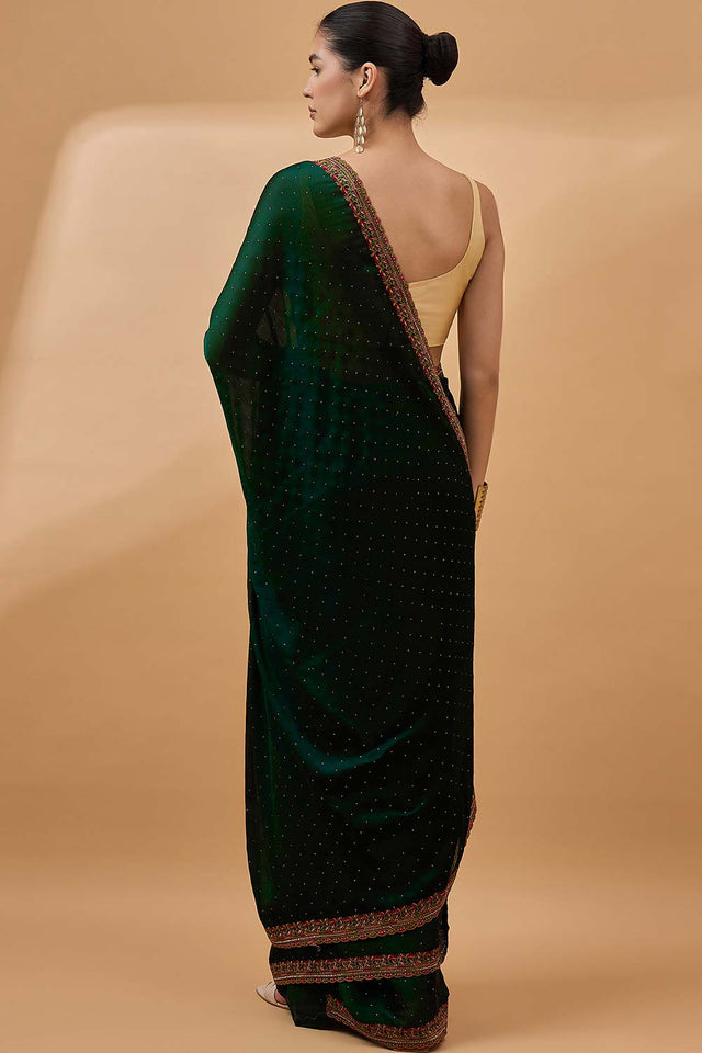 Green Poly Chiffon Woven Saree (AOHGGO4F2103)