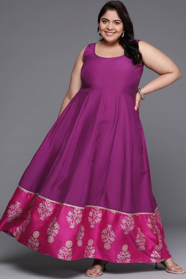 Purple Poly Silk Printed Straight Round Neck Dresses (AP-AHEDCNGP-181-FF)