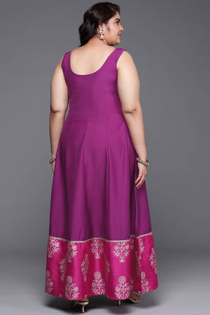 Purple Poly Silk Printed Straight Round Neck Dresses (AP-AHEDCNGP-181-FF)