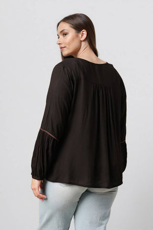 Black Embroidered Viscose Tops & Tunics