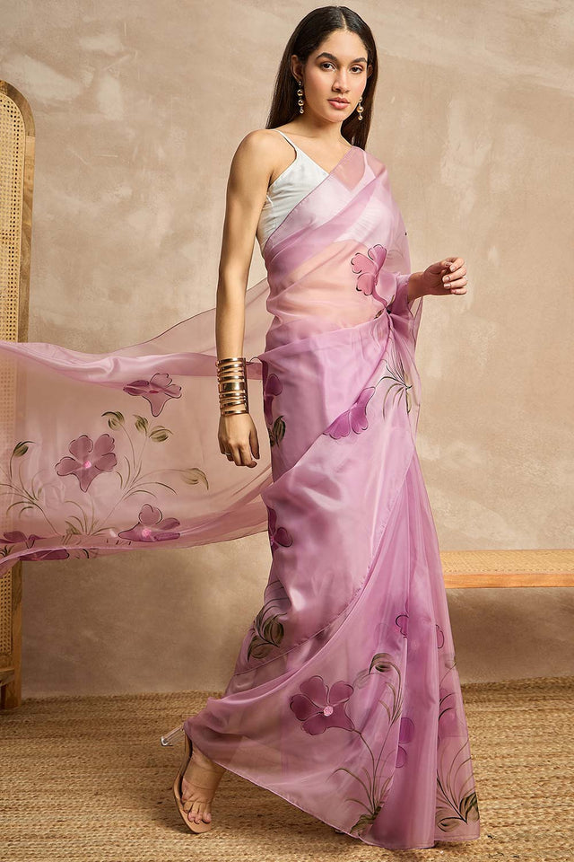 Purple Organza Woven Saree