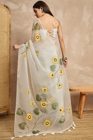 White Organza Woven Saree