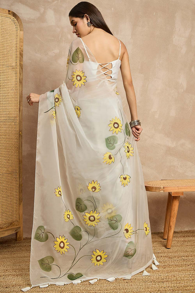 White Organza Woven Saree