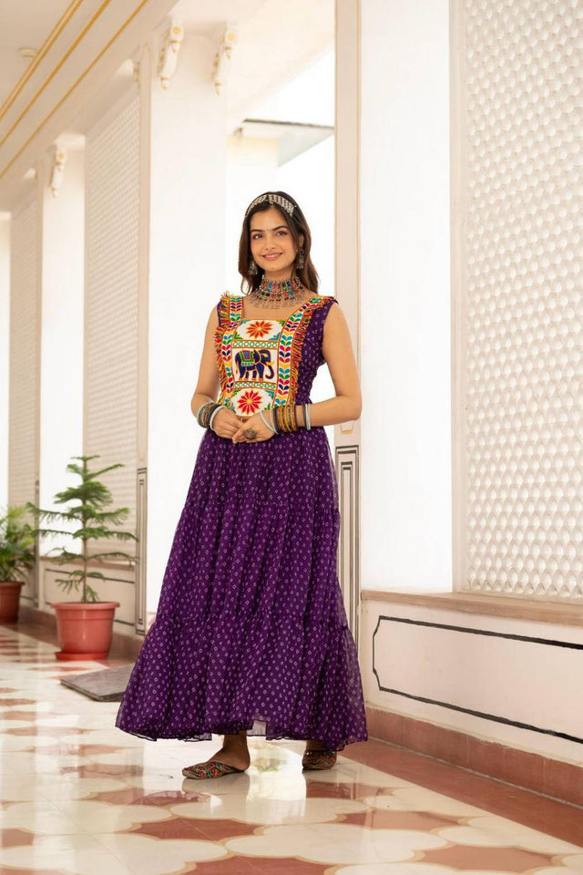 Violet Embroidered Georgette Gown