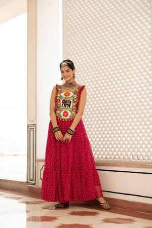 Red Embroidered Georgette Gown