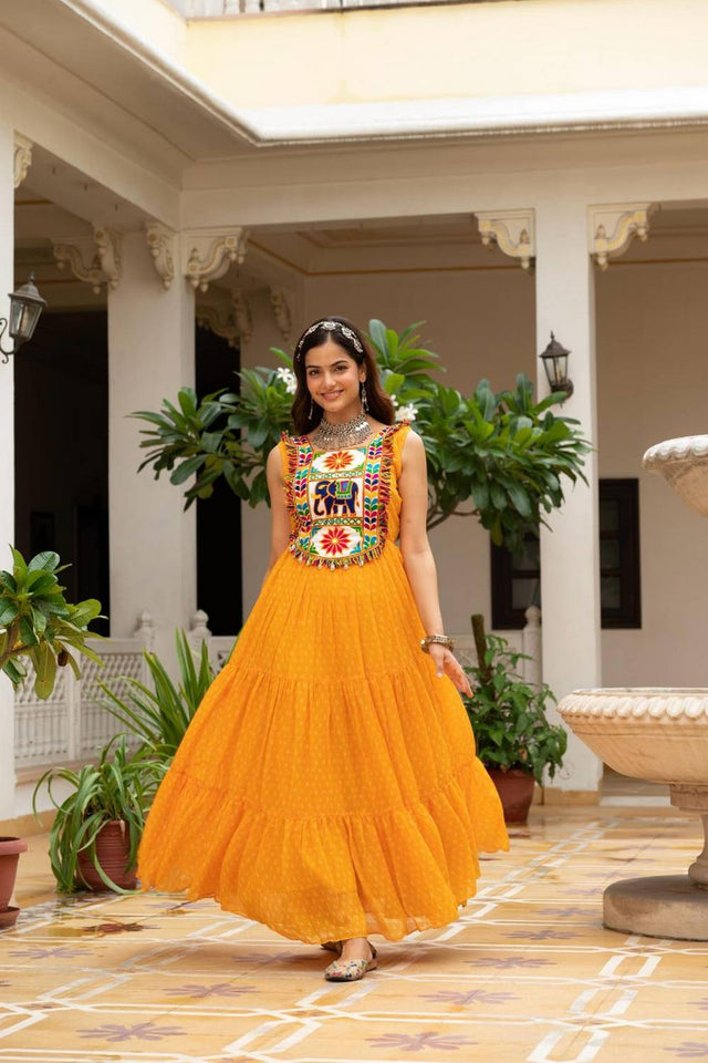 Yellow Embroidered Georgette Gown