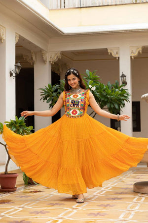 Yellow Embroidered Georgette Gown