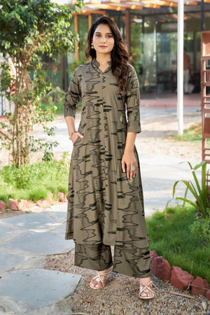 Beige Printed Rayon Co-Ord Set