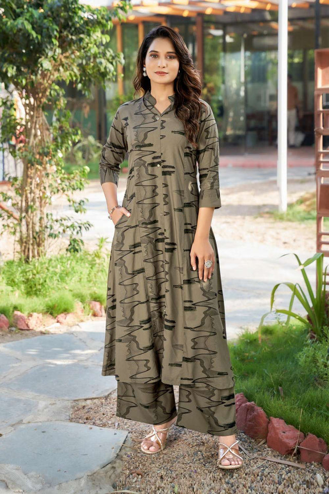 Beige Printed Rayon Co-Ord Set