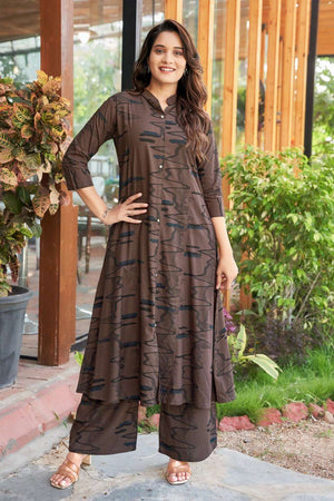 Brown Printed Rayon Co-Ord Set