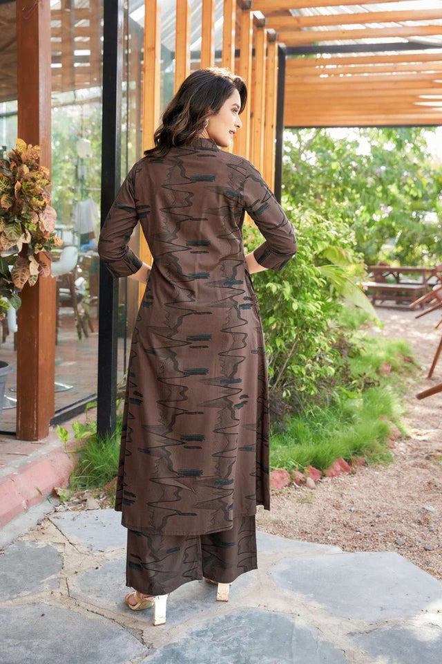 Brown Printed Rayon Co-Ord Set