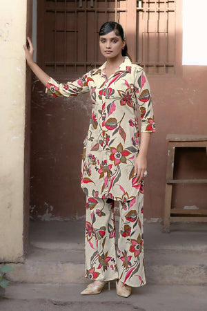 Cream Printed Cotton Co-Ord Set