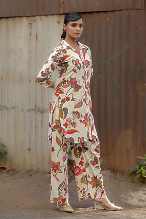 Cream Printed Cotton Co-Ord Set