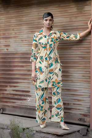 Cream Printed Cotton Co-Ord Set