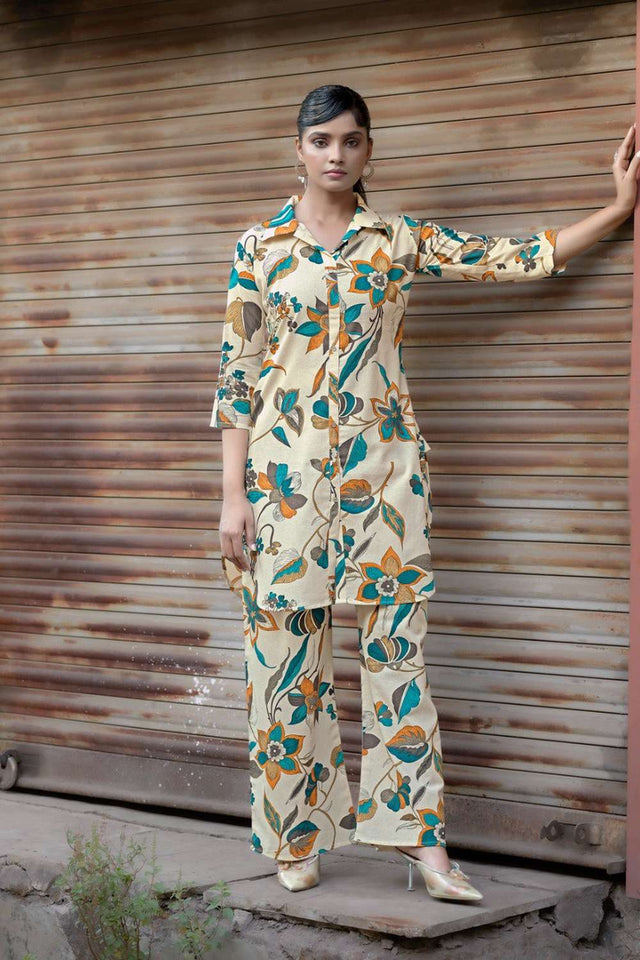 Cream Printed Cotton Co-Ord Set