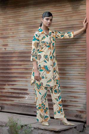 Cream Printed Cotton Co-Ord Set