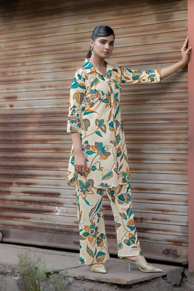 Cream Printed Cotton Co-Ord Set