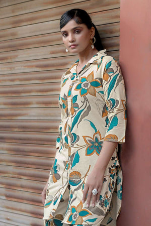 Cream Printed Cotton Co-Ord Set