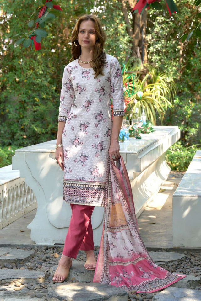White Embroidered Cotton Kurti Pant Set