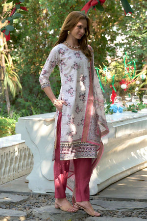 White Embroidered Cotton Kurti Pant Set