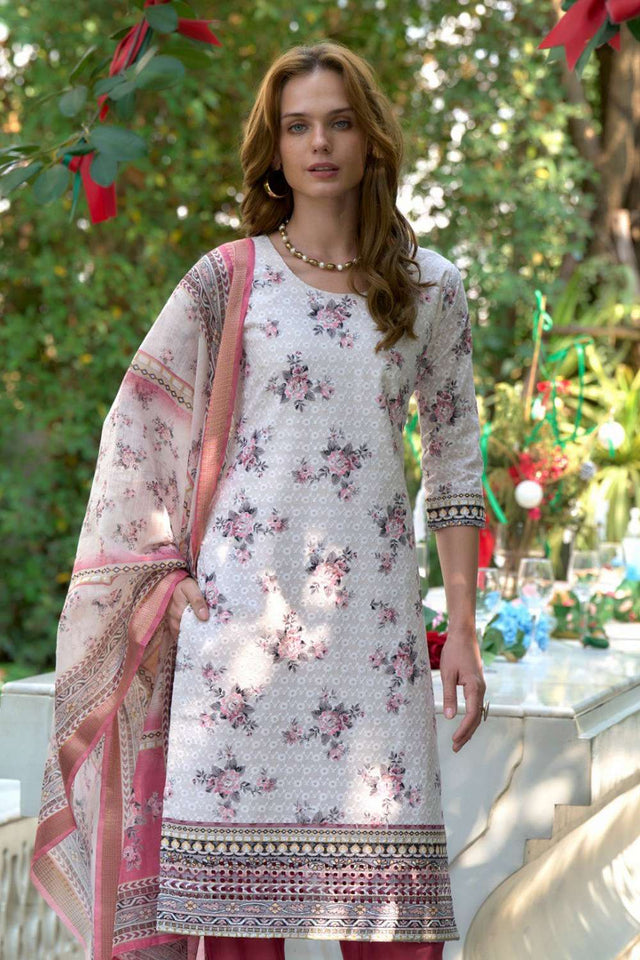 White Embroidered Cotton Kurti Pant Set