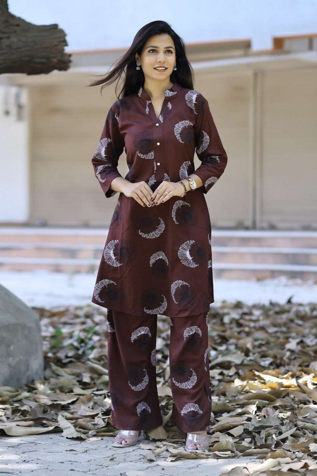 Brown Printed Viscose Rayon Co-Ord Set
