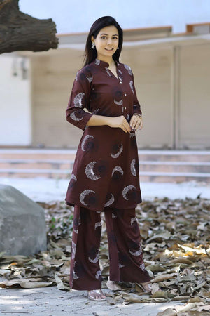 Brown Printed Viscose Rayon Co-Ord Set