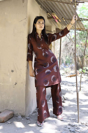 Brown Printed Viscose Rayon Co-Ord Set