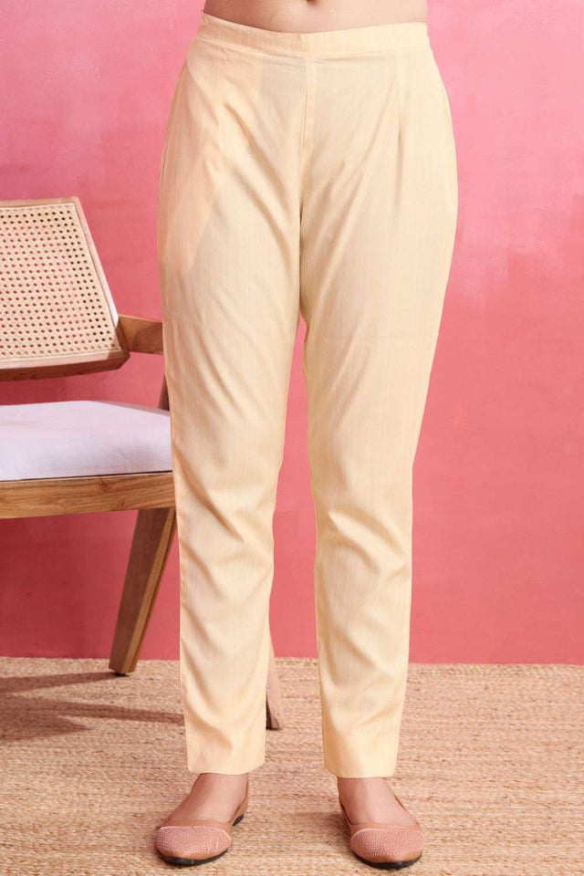 Beige Printed Crepe Kurti Pant Set