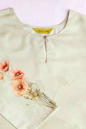 Cream Printed Crepe Kurti Pant Set