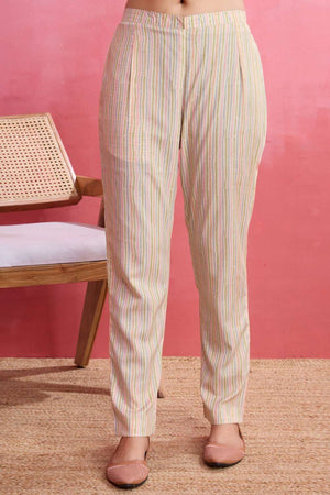 Off White Printed Crepe Kurti Pant Set