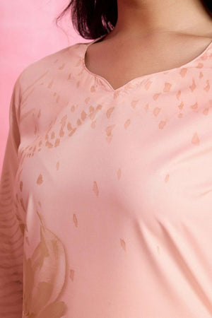 Peach Printed Crepe Kurti Pant Set