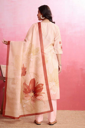 Peach Printed Crepe Kurti Pant Set