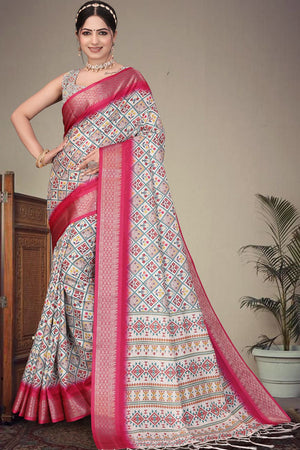 Pink Floral Printed Cotton Silk Saree (AXALI1-RANI)