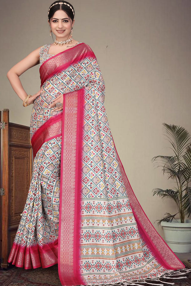 Pink Floral Printed Cotton Silk Saree (AXALI1-RANI)