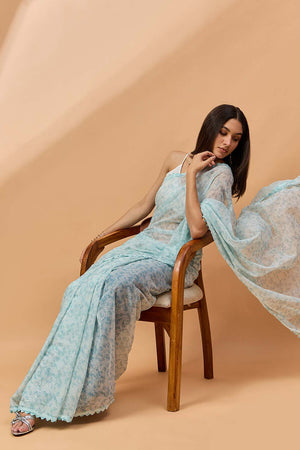 Blue Pure Georgette Woven Saree