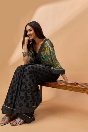 Black Poly Chiffon Woven Saree