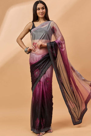 Purple Poly Chiffon Woven Saree