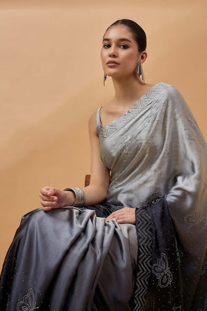 Grey Satin Woven Saree