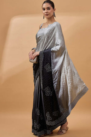 Grey Satin Woven Saree