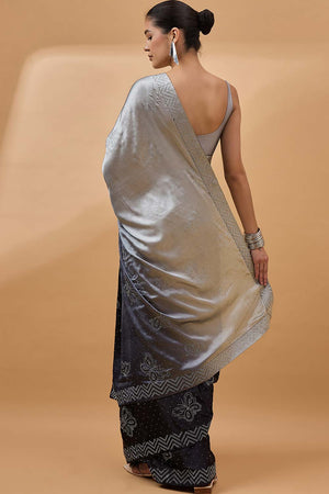 Grey Satin Woven Saree