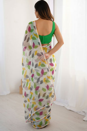 Multi Color Printed Chiffon Saree (Aarti3-Green)