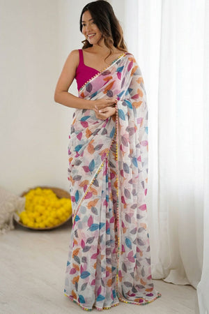 Multi Color Printed Chiffon Saree (Aarti3-Pink)
