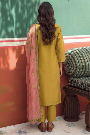 Yellow Floral Embroidered Organza Kurti Pant Set (Alizeh Jasmine2-8030)
