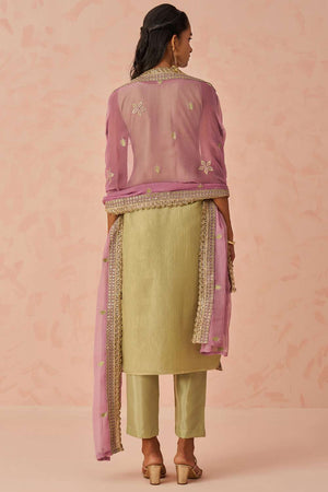 Gold Embroidered Silk Straight Cut Suit Set (Alizeh raag2-8024)