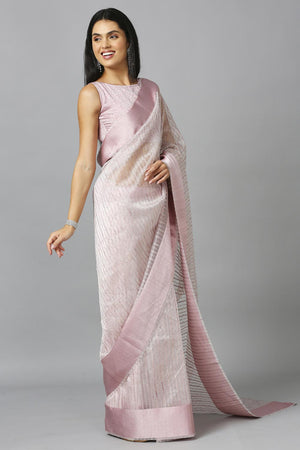 Baby Pink Organza Stone Work Party Wear Designer Saree